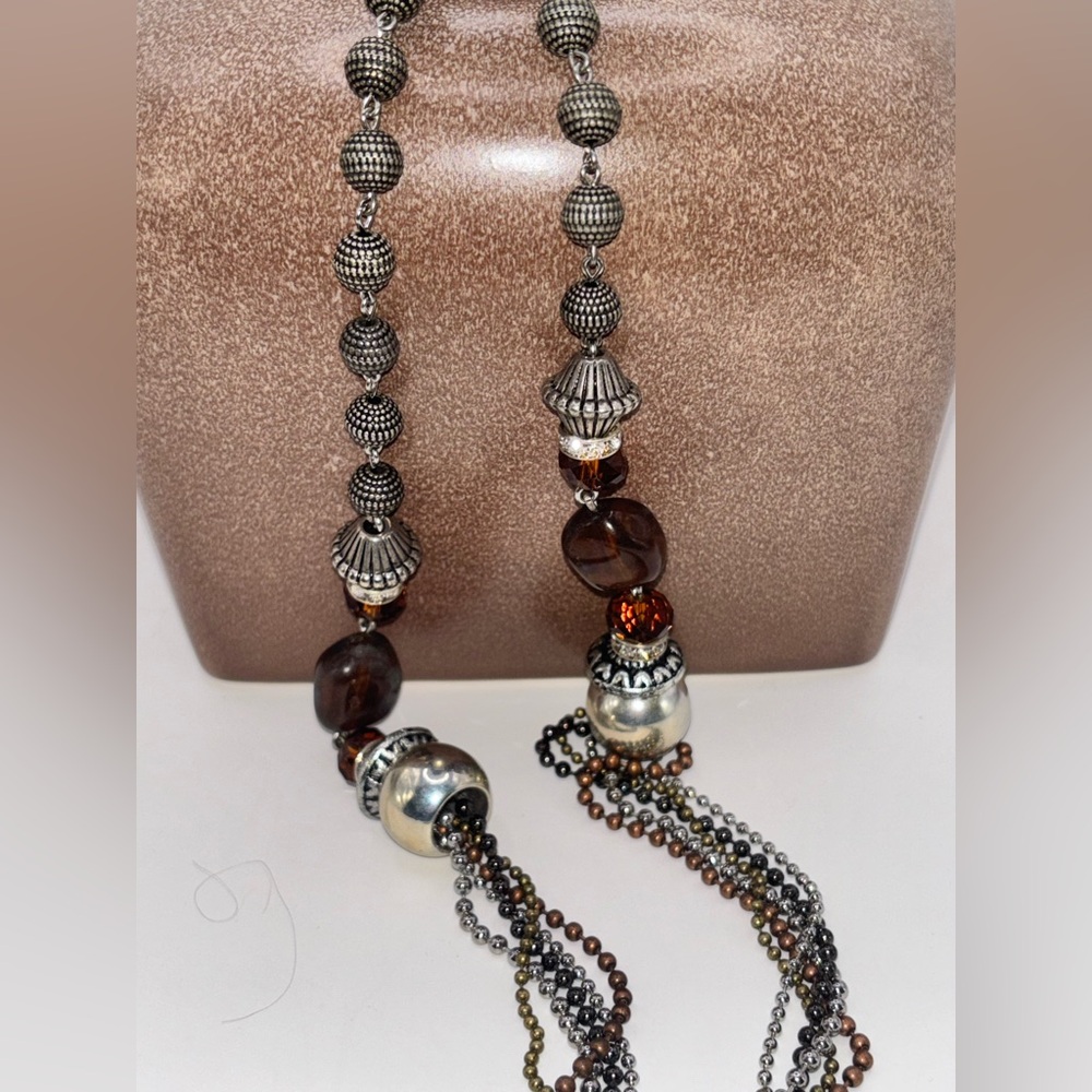 F.A.I.T.H. Five strand Elegant Silver and Brown Beaded Necklace
